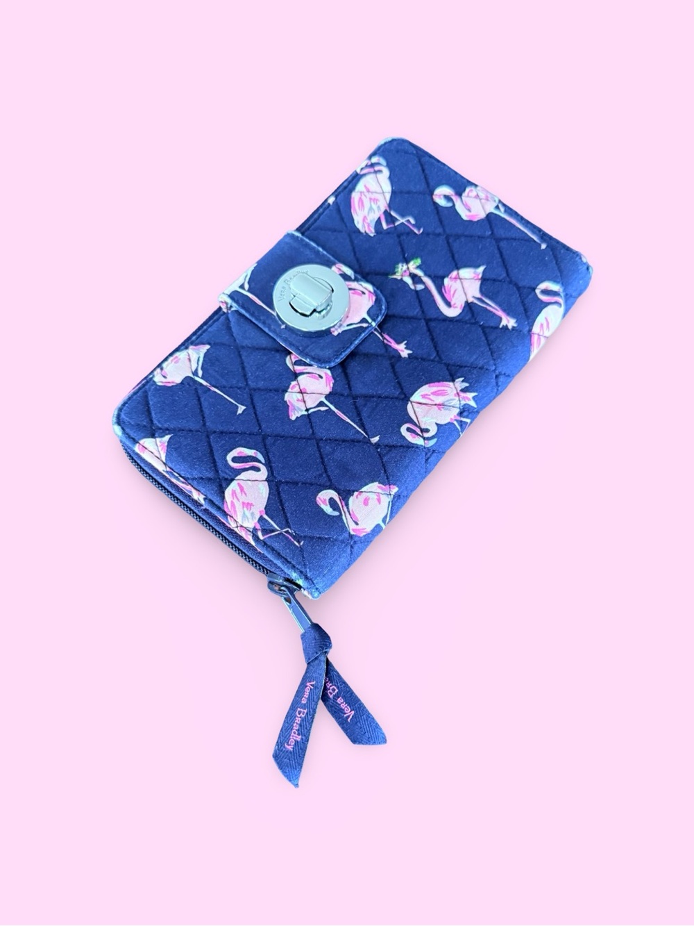 Vera Bradley navy blue quilted flamingo print clutch wallet - Navy / Hot Pink